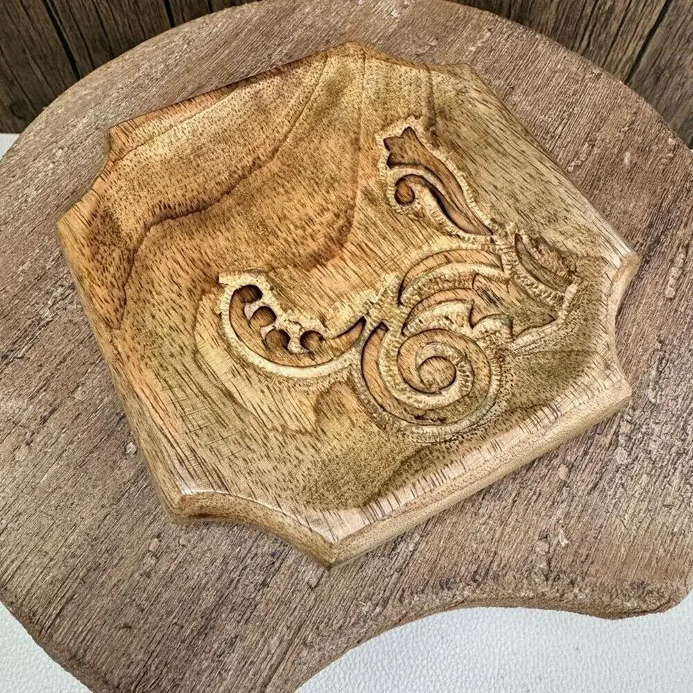 Mango Wood Carved Wood Trinket Tray Home Decor Gift 4.75 inches